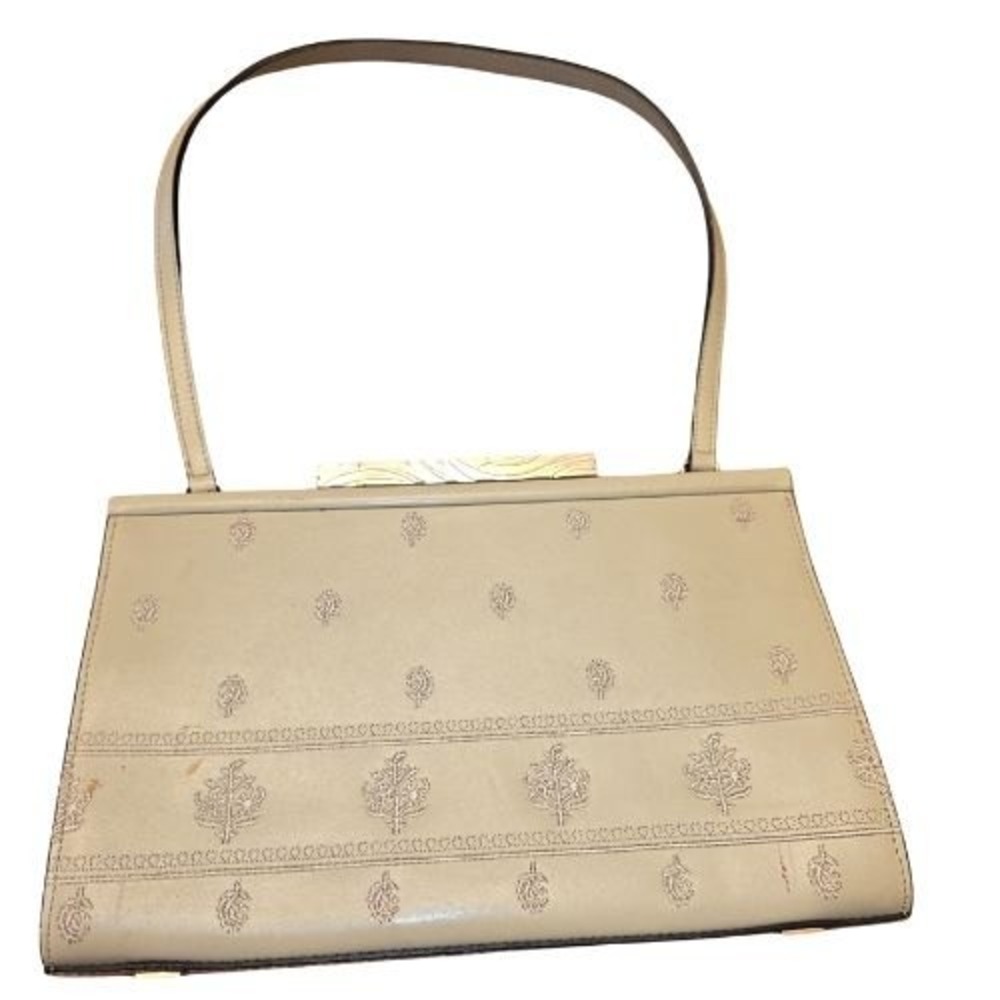 Adrienne‎ Vittadidni Embroidered Off White Leather Handbag Structured Scuffs